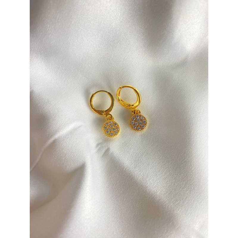 anting titanium lapis emas bulat full diamond putih kecil