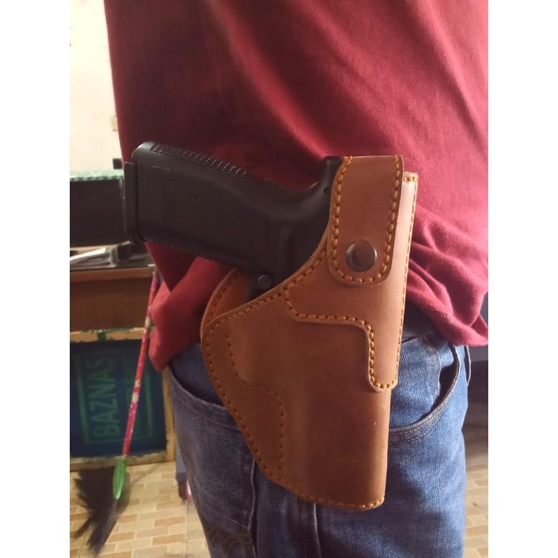 HOLSTER HS9-HS9 CUB COMPACT TNI-POLRI SARUNG SENJATA KULIT BERKUALITAS MODEL LUAR/ PINGGANG