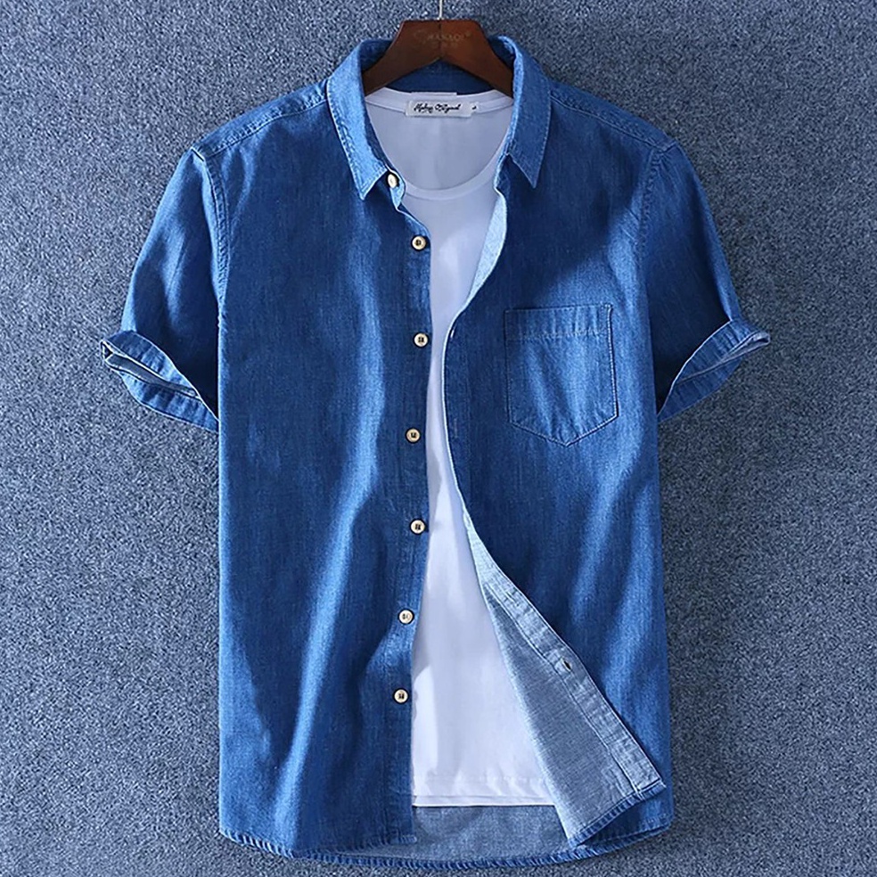 KODE L39G TOTOTAshopKemeja jeans pria BOZZ NTBahan jeans wash originalLengan pendekfit to MLXLXXL