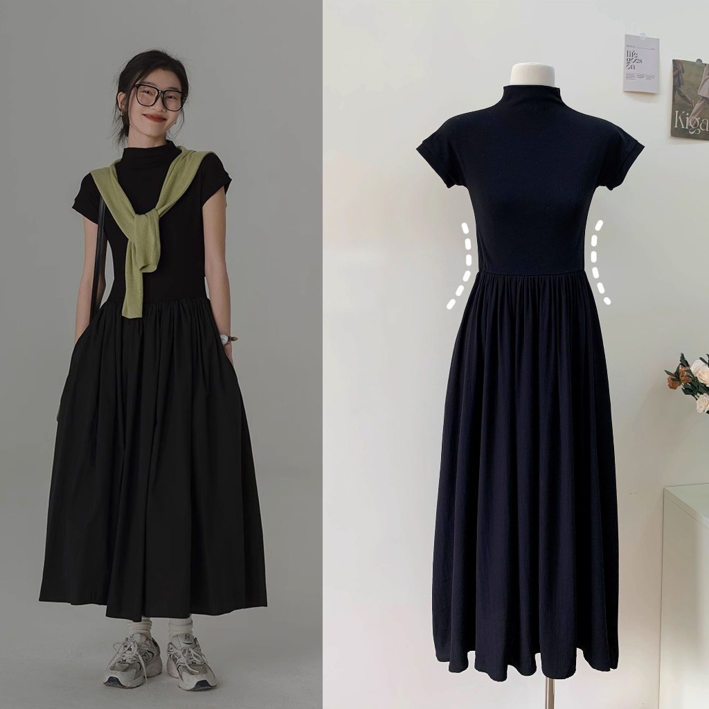 Keygirl Dress smocked wanita/Korean vintage Long dress/Turtle Neck midi dress jumbo/Dress Pantai kor