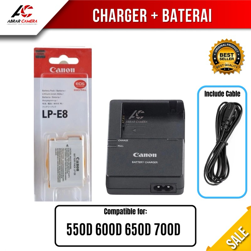 Baterai + Charger Canon LC E8 LP E8 C Kamera Dslr Eos 550d 600d 650d 700d LP E8 LC E8C