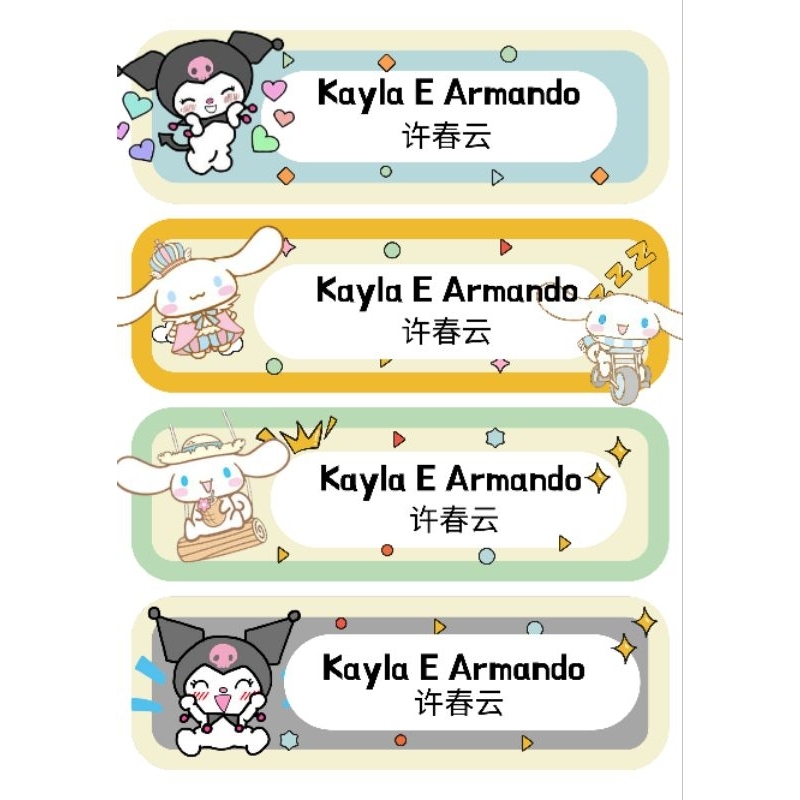 

TEMA KUROMI CINAMOROLL... MURAHH!! Label Sticker nama
