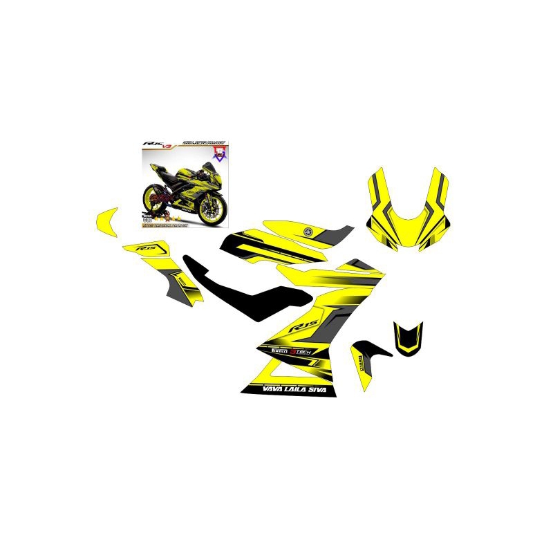 DECAL R 15 V3 FULLBODY YELLOW BISA CUISTOM NAMA & NOMOR