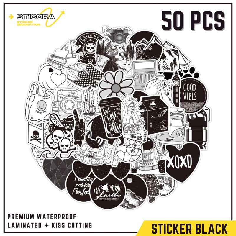 

[50 Pcs] Stiker Pack Black and White Aesthetic Vinyl Waterproof Laminated Dekorasi Laptop Handphone Thumblr