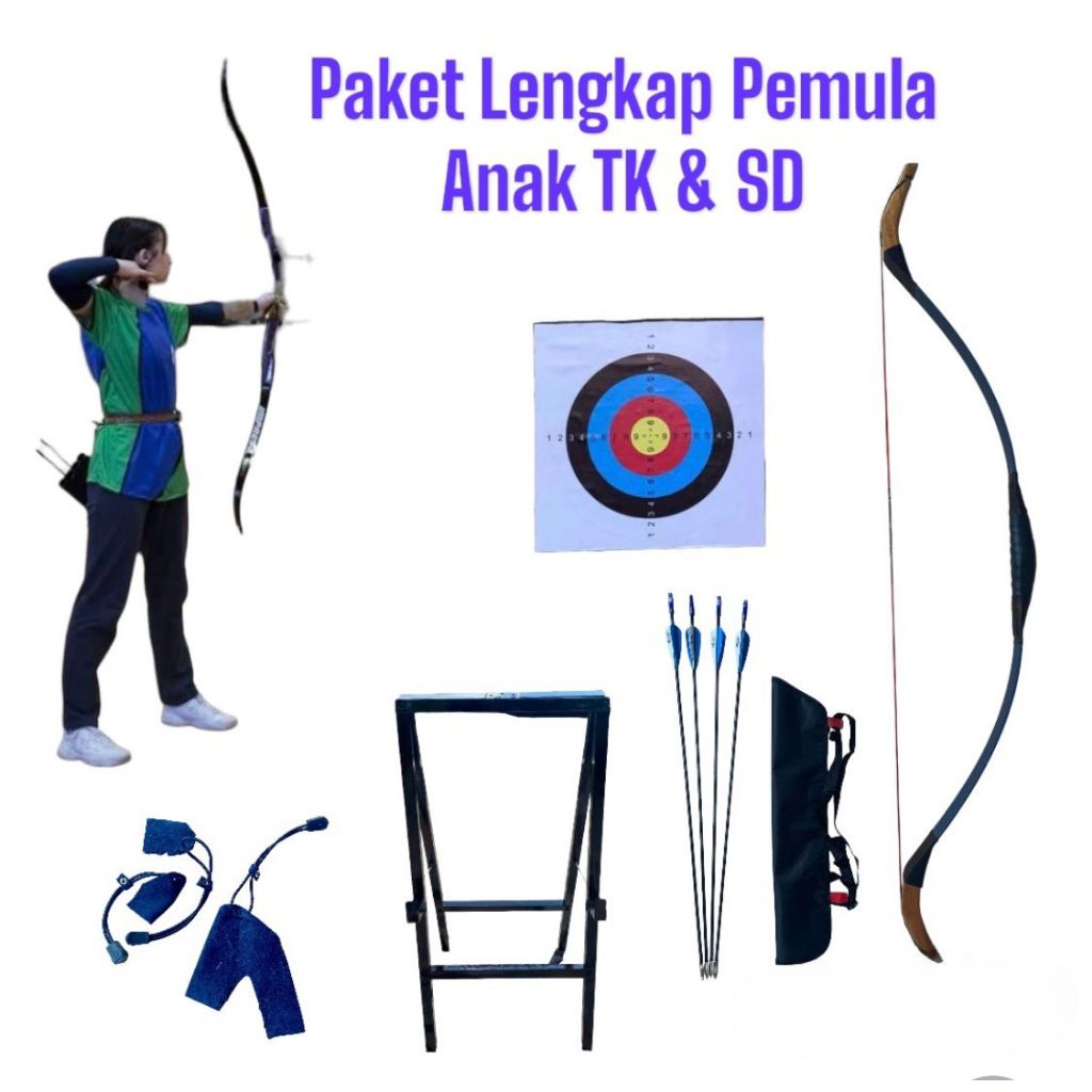 PAKET PANAHAN ANAK LENGKAP + STAND BESI + BANTALAN PANAH UK 60X60 TEBAL 3CM + BUSUR + ARROW ANAK PAN