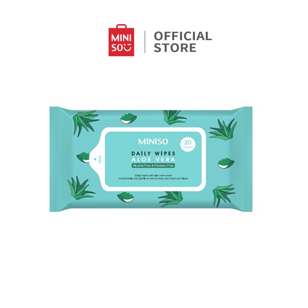 Miniso Tisu Basah Wet Wipes Handuk Muka Lembab dan Fleksibel 20 Handuk Kertas Esensi Tumbuhan, Tanpa