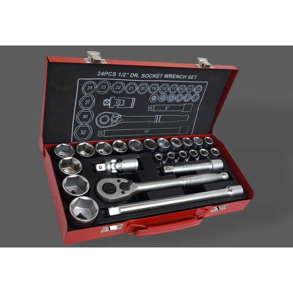 Kunci sok set 8 - 32 mm 24 pc Melzer - Box besi 6 point
