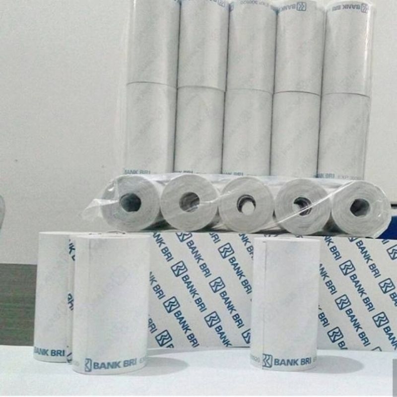 

Kertas struk thermal/ struk kasir Bri Struk thermal 57 x30 logo depan & Logo bolak balik bri untuk mesin edc dan printer bluetoth