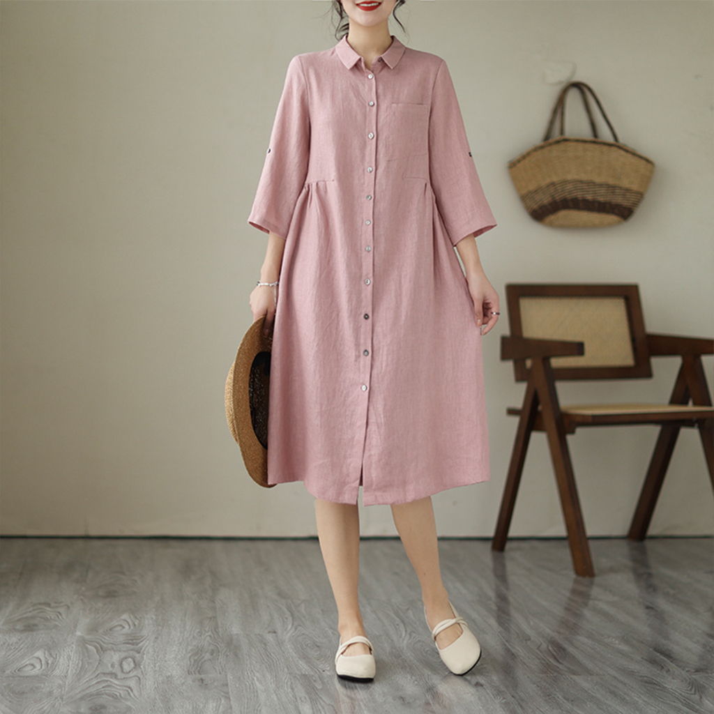 KONVEKSI BANDUNG | ALENA Long Shirt Atasan Wanita Tunik Linen Lengan Panjang Korean Style Kekinian