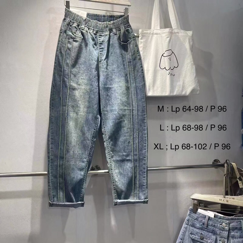 celana jeans pinggan karet kulot boyfriend