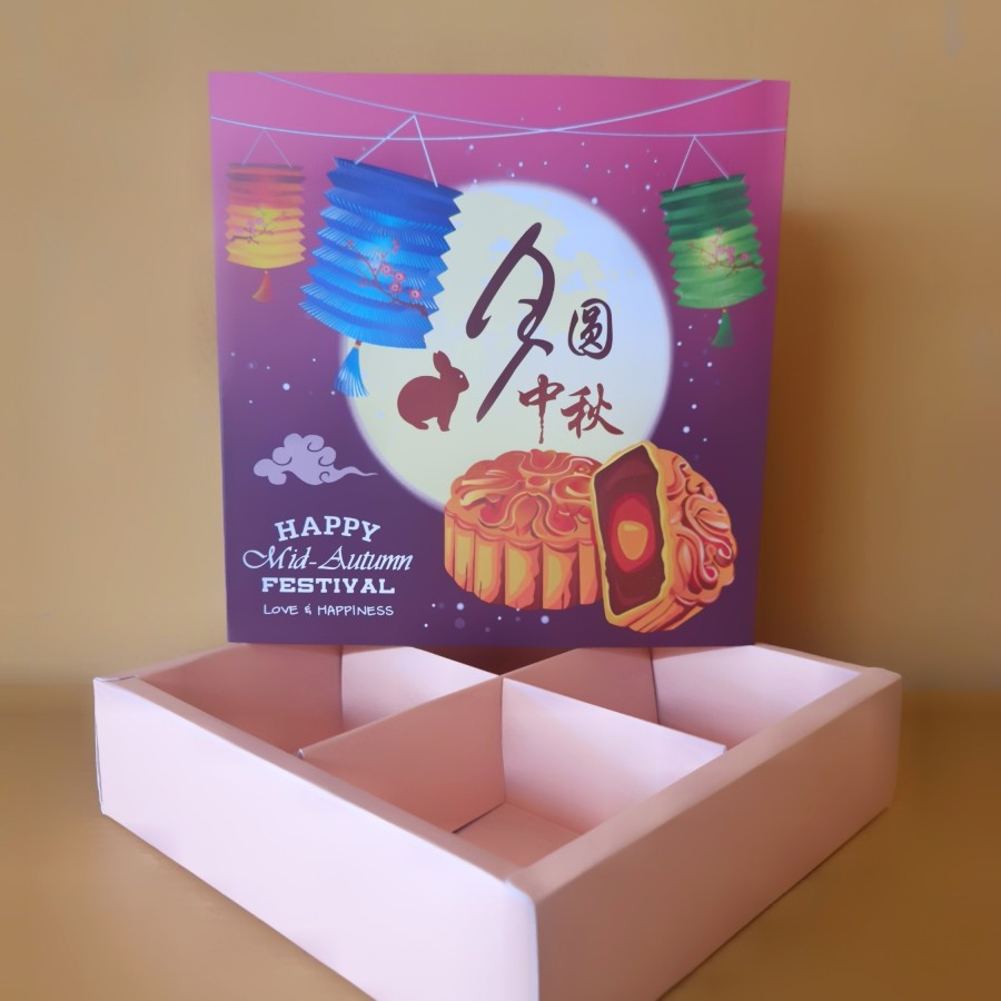 

5 pcs box slop kemasan mooncake 100gr violet rabbit sekat isi 4 ukuran 8x8cm