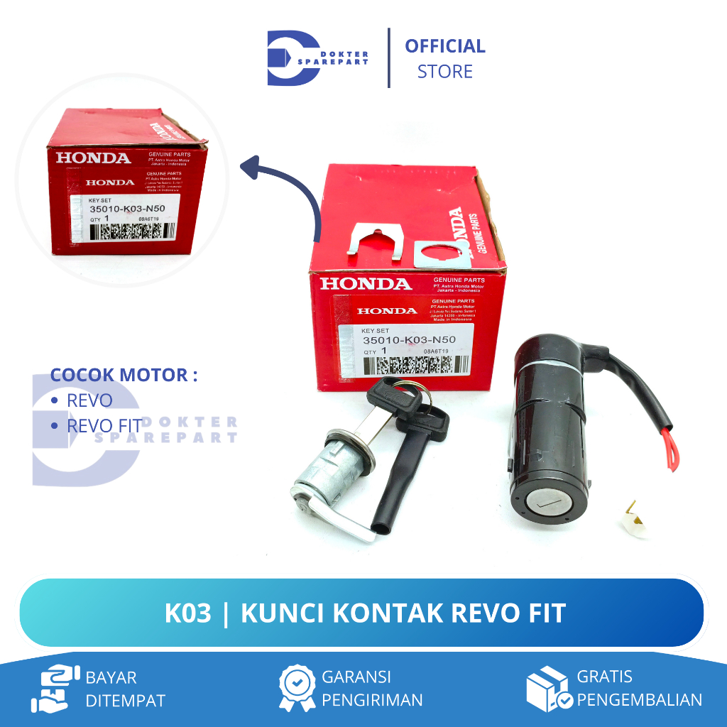 K03 KUNCI KONTAK ASSY KEY SATU SET + KUNCI JOK MOTOR REVO / REVO FIT / REVO F1 INJEKSI