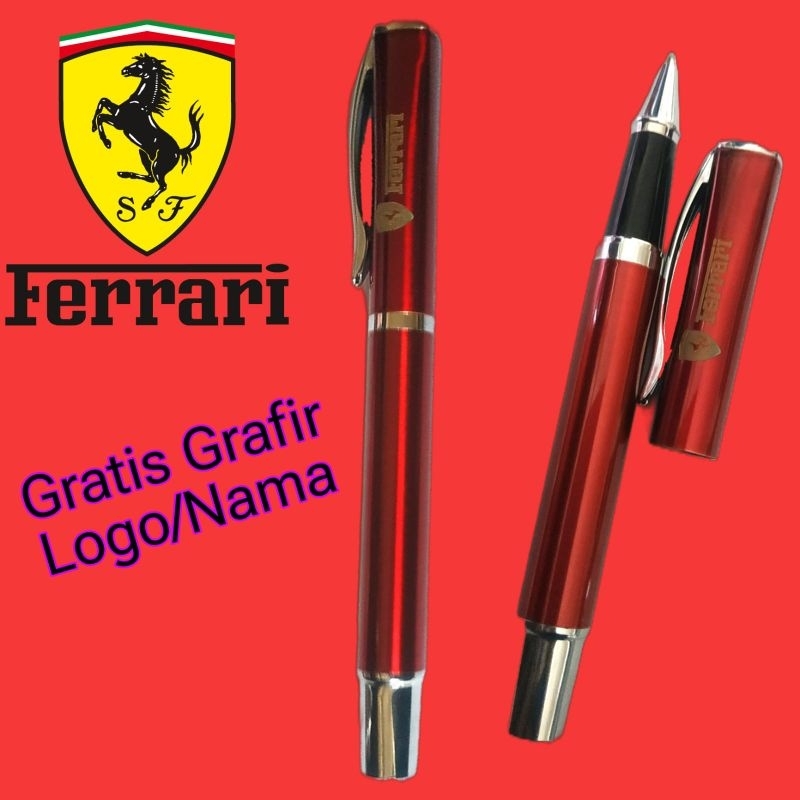 

⭐⭐⭐⭐⭐Bulpoint Ferrari Mewah Roller Ball Besi Clip Silver Free Reffill Grafir Nama/Logo + Box Exclusive