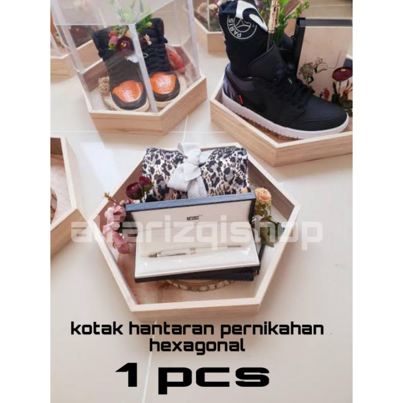 

kotak hantaran pernikahan box seserahan pernikahan kayu jati belanda model hexagonal/segi 6