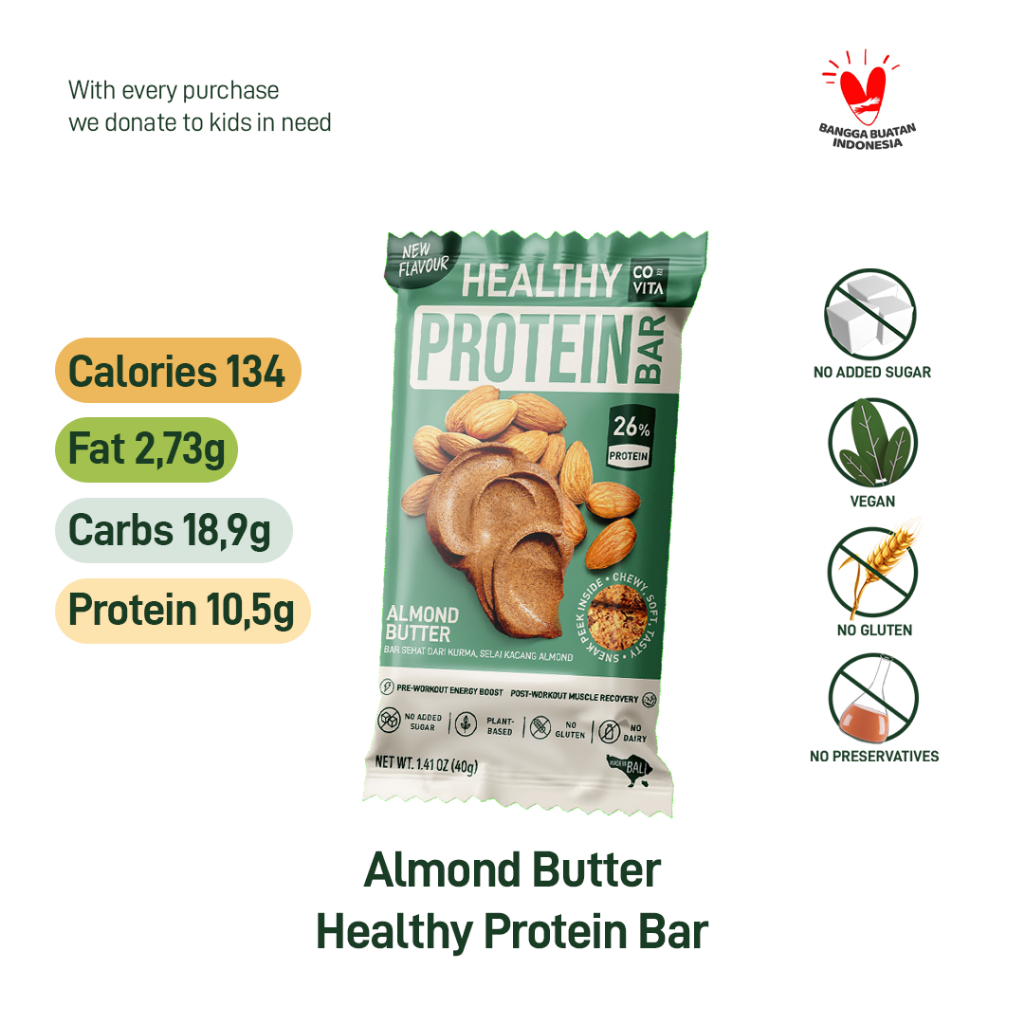 

Covita Healthy Protein Bar - Almond Butter - Selai Almond