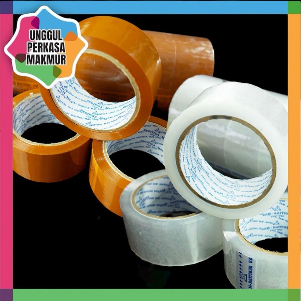 

Lakban Coklat / Bening Segitiga Mas 2 Inch. 90Yard - Cokelat Transparan Selotip