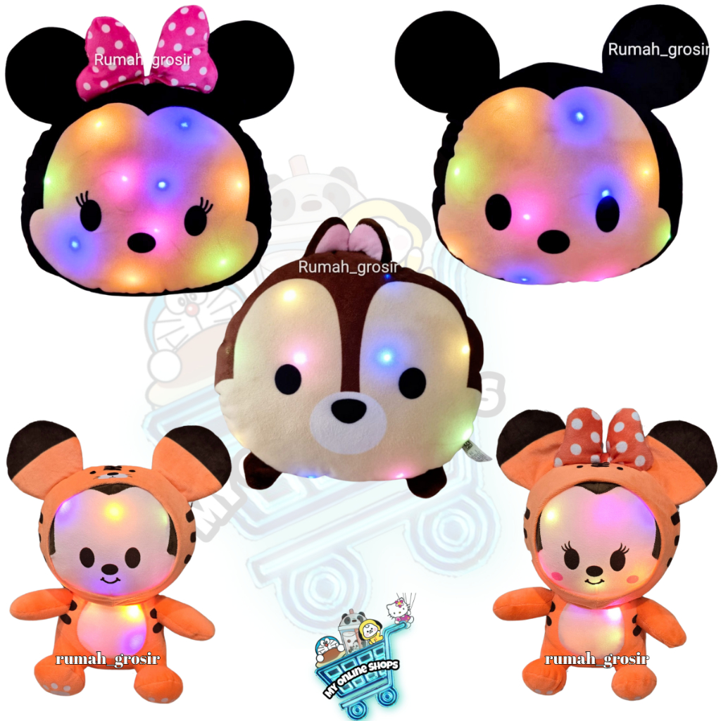(My Online Shops) Bantal Boneka Mickey Minnie Chip Tsum Tsum LED Lampu