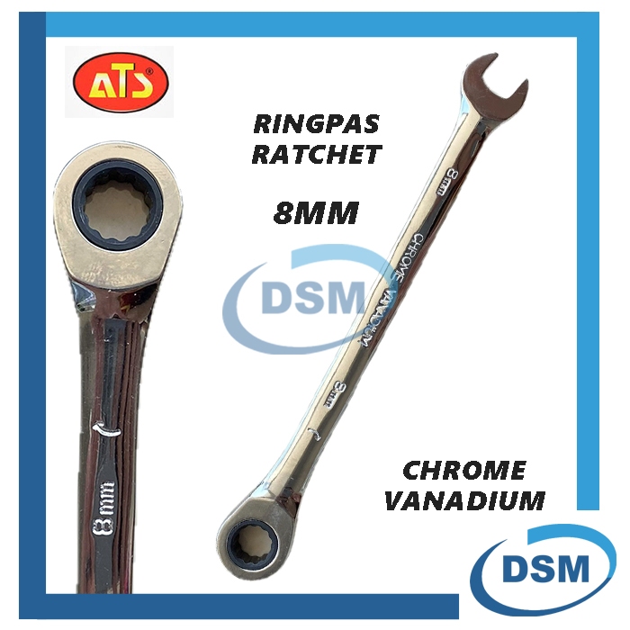 ATS Kunci Ring Pas Ratchet 8 mm Bolak Balik Combination Rachet Wrench Ringpas 8mm