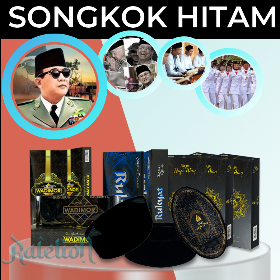 Peci Songkok Nasional Hitam Polos Tinggi 9 AC Beludru Merk Wadimor Rukyat Rahmat Spesial Deluxe Kopi