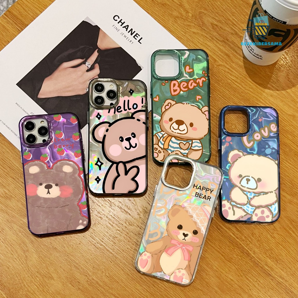 SOFTCASE CASE WATTERY TEXTURED CUSTOM HAPPY BEAR UNTUK XS MAX 11 12 A12 A13 A14 A71 A78 A98 C25 C25S