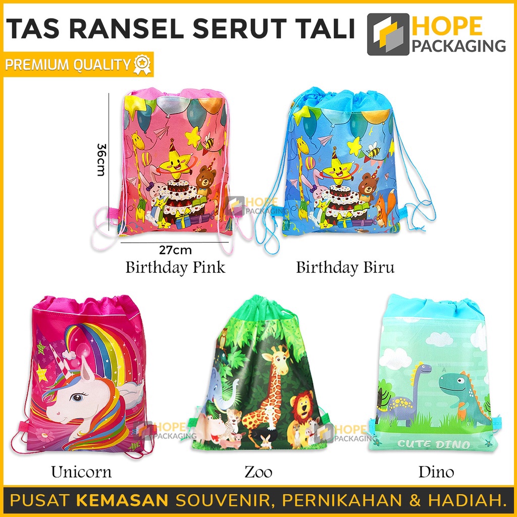 

DISKON Tas Serut Tali Souvenir Ulang Tahun Goodie Bag Bingkisan Snack Ultah Size 27x 36 cm