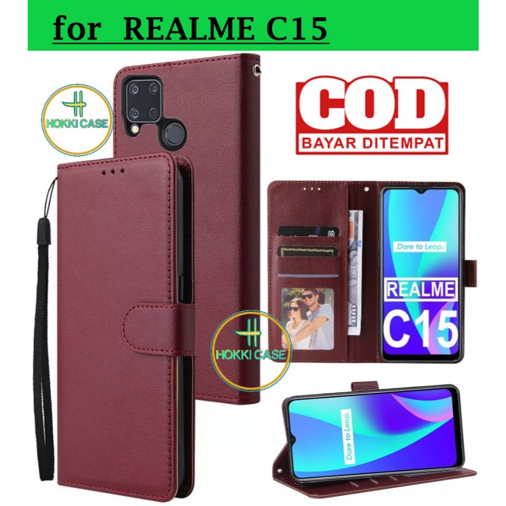 DOMPET HP UNTUK REALME C15 NEW (2020) LEATHER FLIP CASE REALME C15 NEW (2020) CASING DOMPET