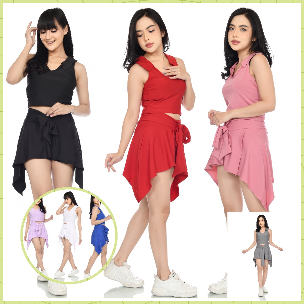 RS-Setelan olahraga wanita celana rok olahraga wanita baju senam wanita aerobic skirt tennis crop to