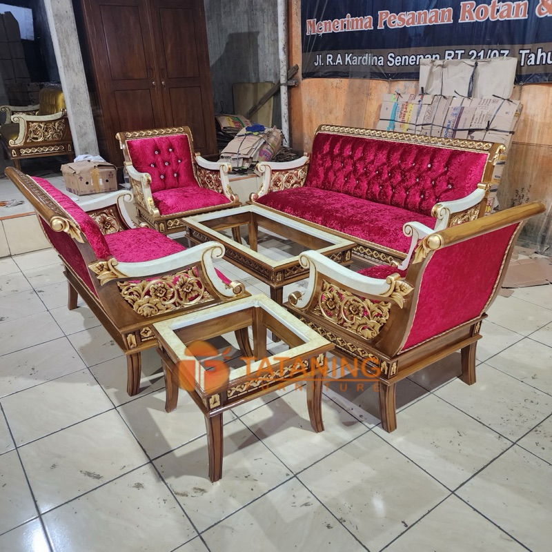 SOFA KURSI TAMU ALADIN KAYU JATI FINISHING MURAH MEJA KOPI UKIR MINIMALIS ANTIK MODERN KLASIK MURAH 