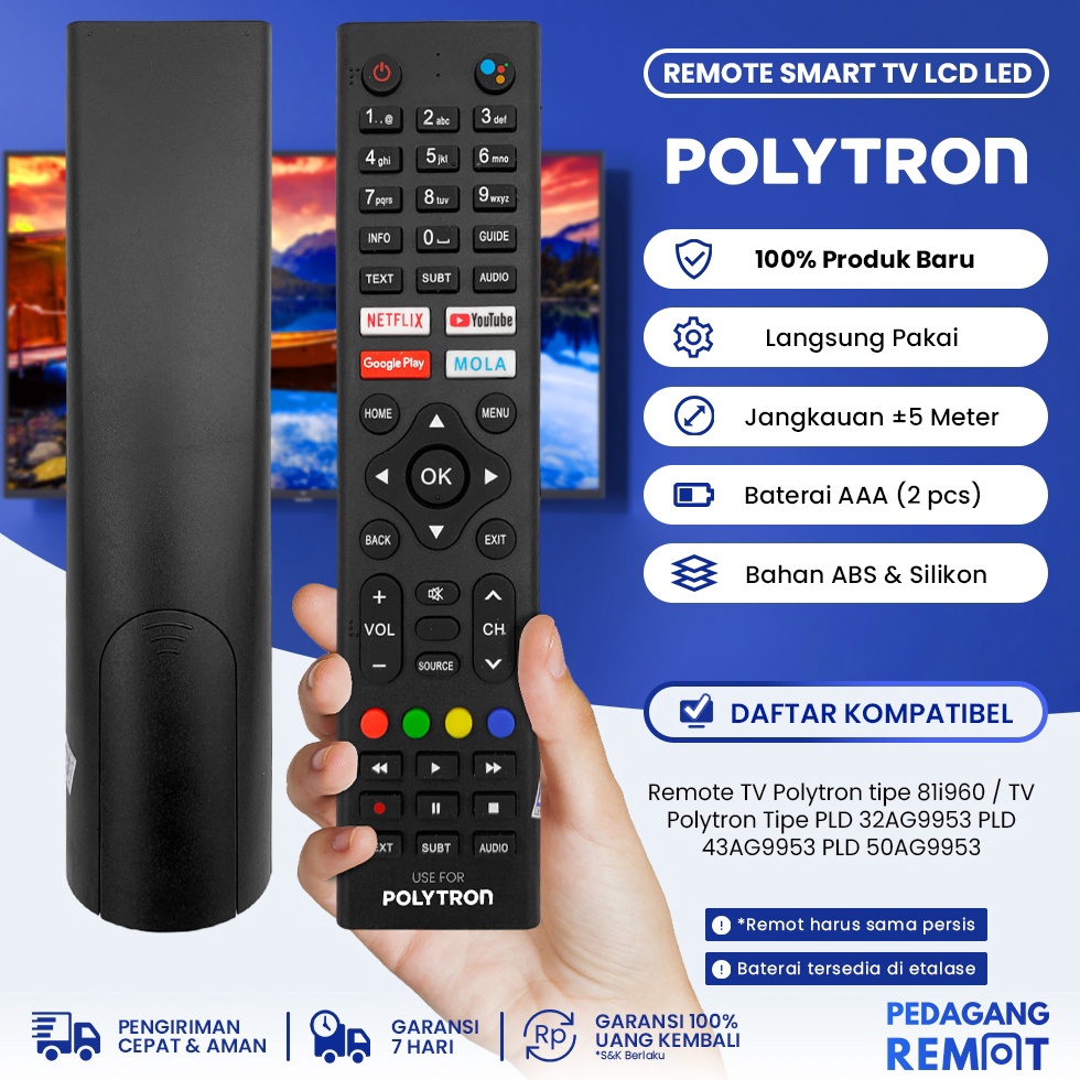 TERLARIZZZ Remot Remote TV Polytron LCD LED Android Smart TV 81i96 PLD 32AG9953 PLD 43AG9953 PLD 5AG