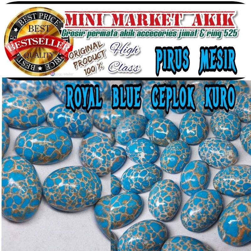 Batu pirus mesir royal blue urat merah putih mata cincin ceplok kuro biru jumbo njenong