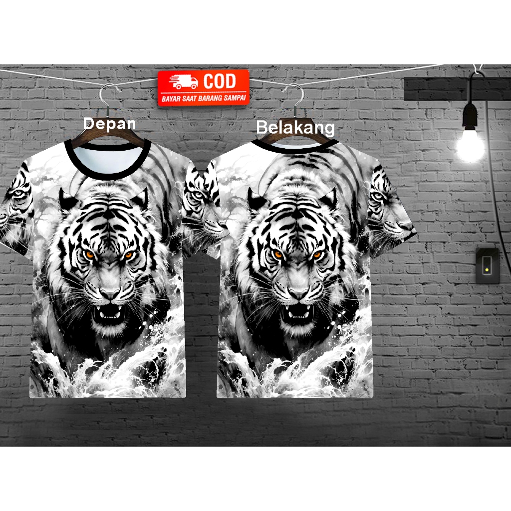 Kaos Distro Cowok Motif Macan Depan Belakang ada Sablon Untuk Pria Dewasa