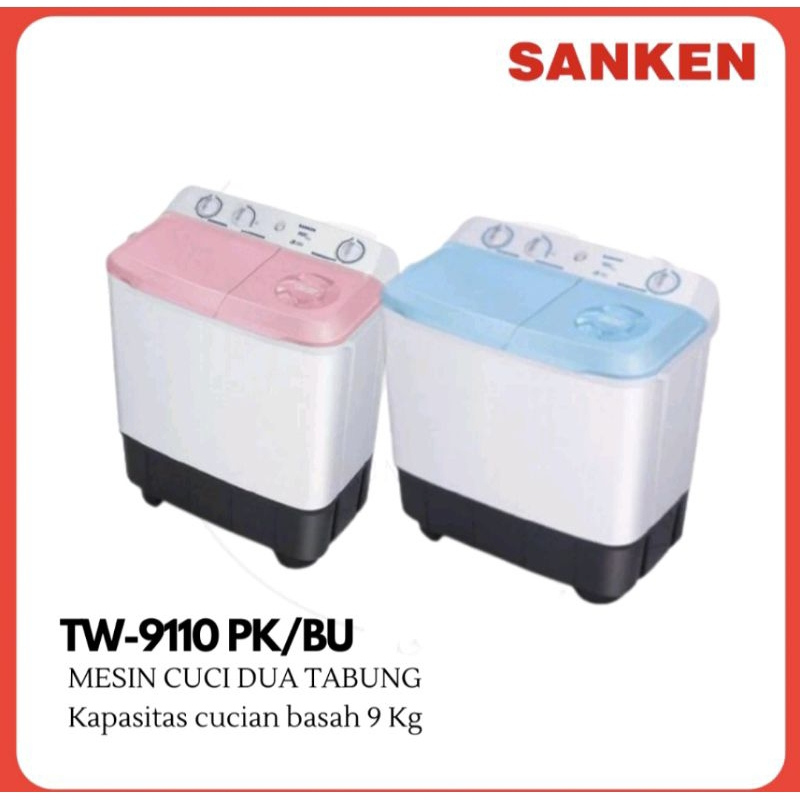 Sanken Mesin Cuci 2 Tabung 9KG TW-9110 PK / 8663 8KG / 8827 8KG Low Watt GARANSI RESMI