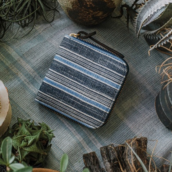 Indigo Striped Zip Bifold Wallet
