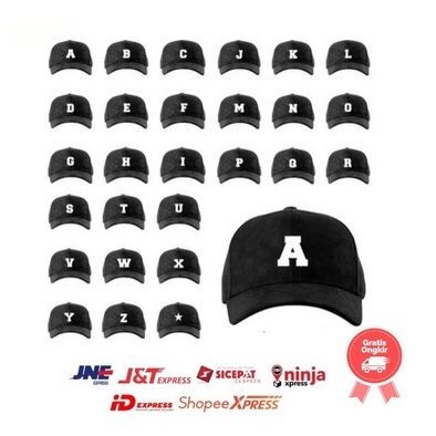 PRODUCT TERKECE topi baseball cap abjad huruf teks alphabet A B C D E F G H I J K L M N O P Q R S T 