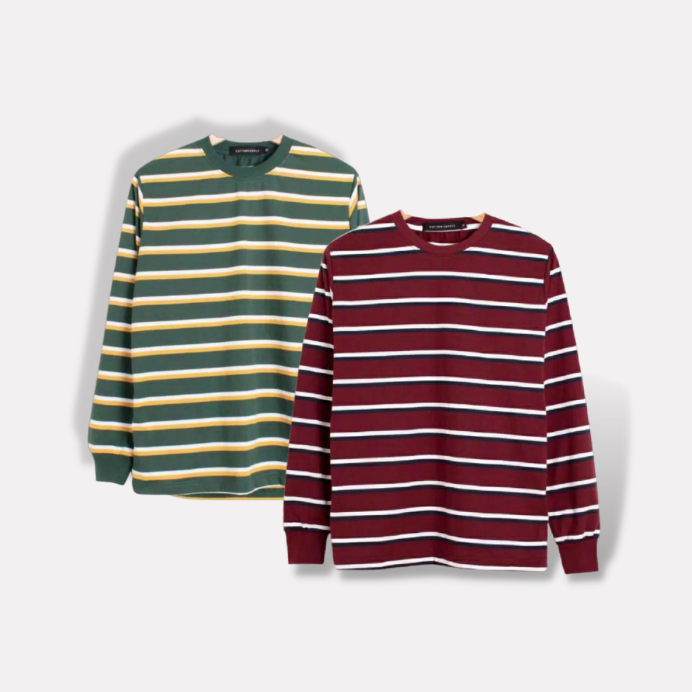 Kaos Stripe Salur Garis Pria Wanita Lengan Panjang Remaja Dewasa Cotton CVC