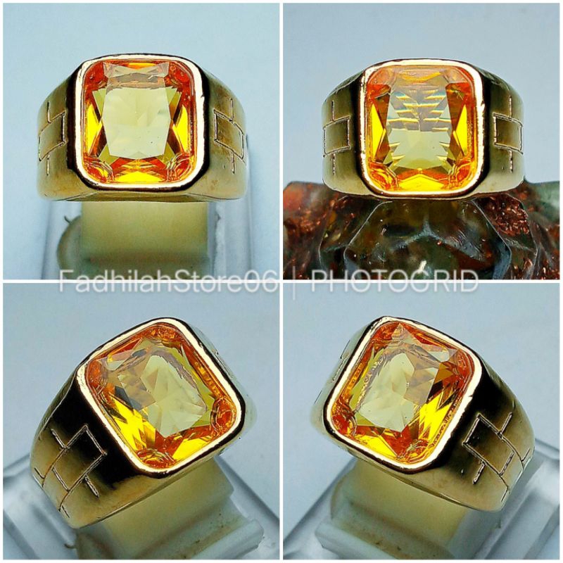 Cincin Vintage Permata Yellow Topaz Kotak Ring Gold