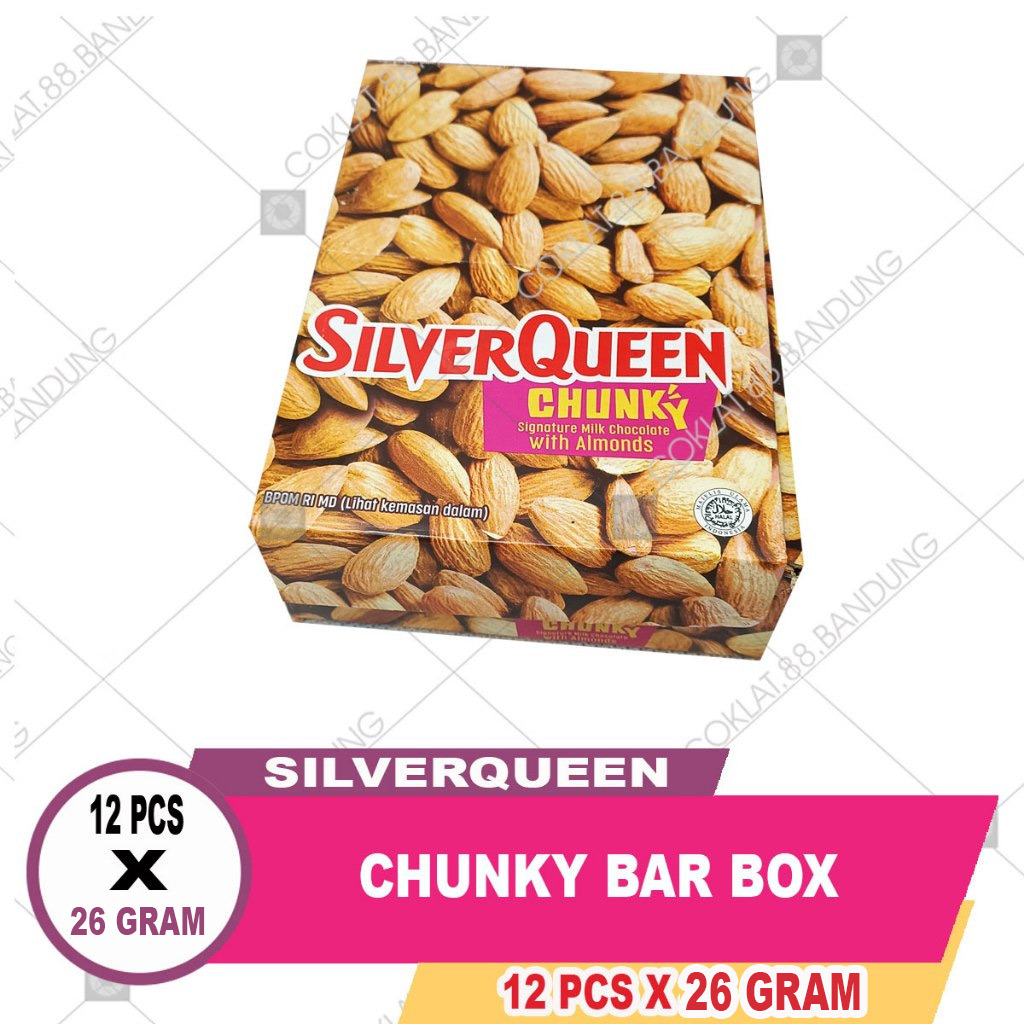 

pink SILVERQUEEN CHUNKY BAR 1 BOX 26gr KECIL X 12, COKLAT SILVERQUEEN CHUNKY BAR TOPLES MINI 26 gr X