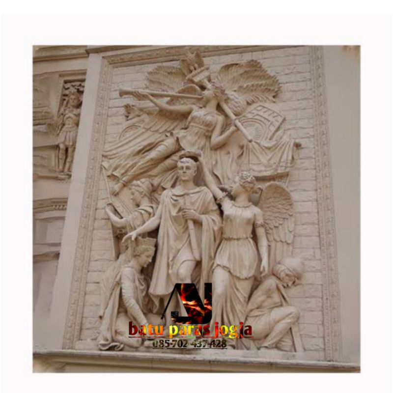 relief batu ukir motif Romawi semi patung