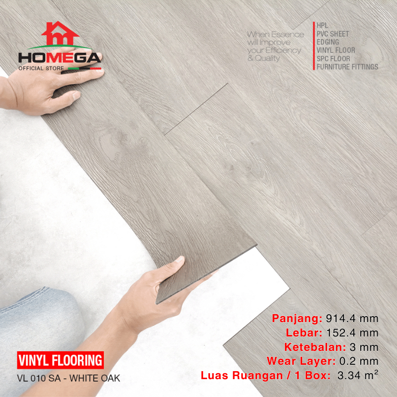 Homega Vinyl Flooring - Lantai Kayu Parket Parkit Parquet Stiker - Tekstur Wood White Oak - 1 Box =