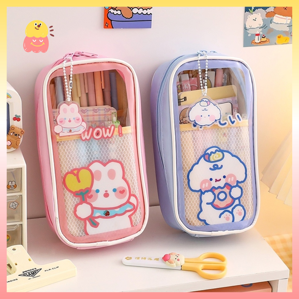 

<Ready>ins Kotak Pensil Transparan Kartun Lucu, Tas Pensil Kapasitas Besar, Tas Penyimpanan Serbaguna/Tas Alat Tulis