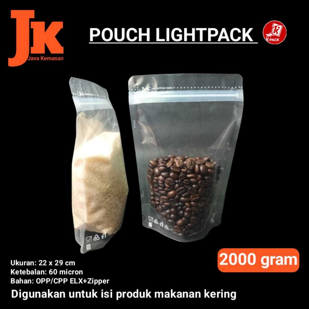 KPACK 2229  STANDING POUCH LIGHTPACK 2229 KEMASAN PLASTIK BENING KOPI SNACK BUBUK 2KG KLIP ZIPPER KP