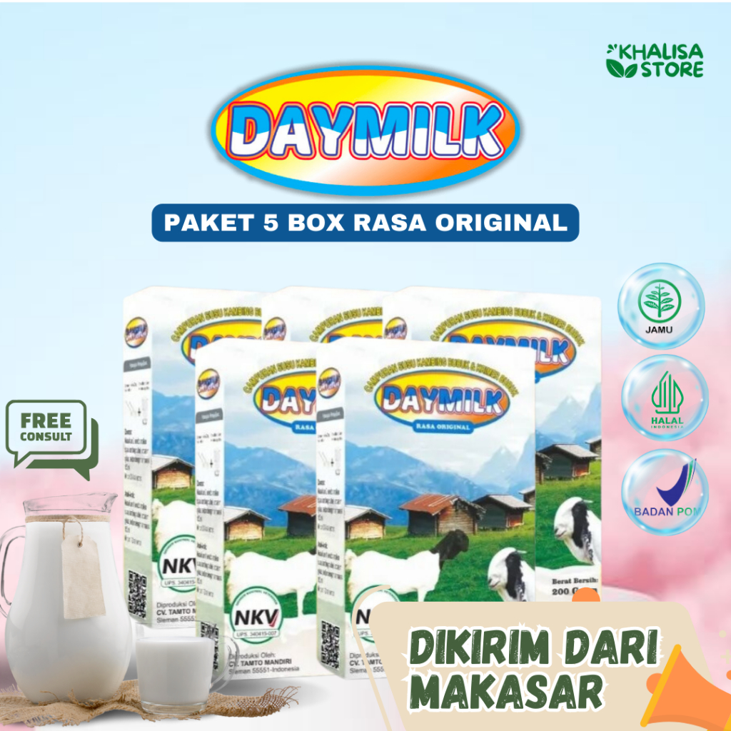 

Daymilk (Paket 5 BOX) - Susu Kambing Etawa Cegah Osteoporosis, Atasi Nyeri Sendi, Rematik, Asam Urat, Sesak Napas dan Gangguan Pernapasan, Bantu Jaga Kesehatan Tulang dan Sendi, Manambah Imunitas Tubuh 100% Original Makassar - 200 Gram HALAL