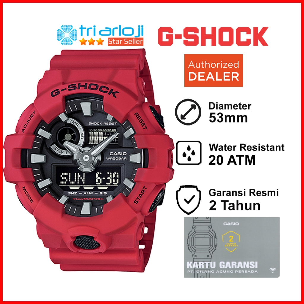 Casio G-Shock Jam Tangan Pria GA-700-4A GSHOCK GA700 GA-700-4 GA-700 Merah