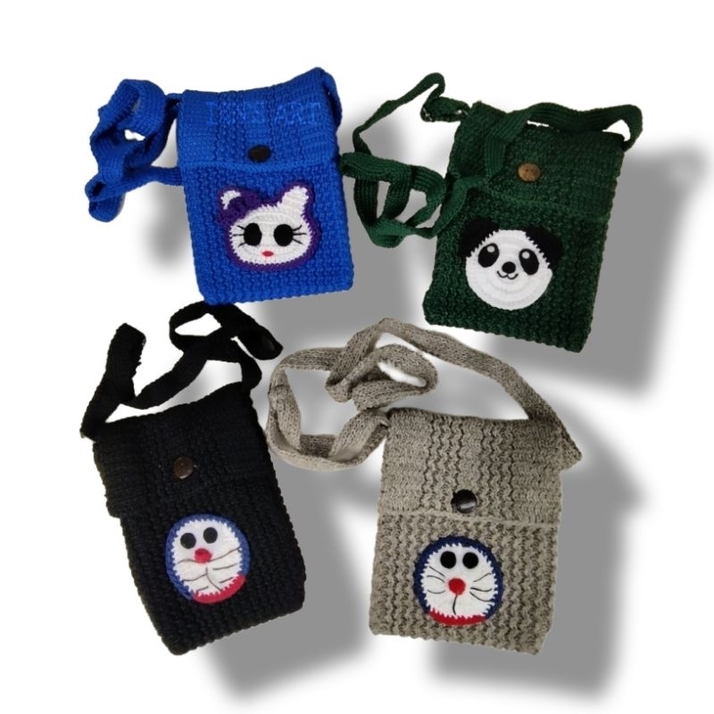 Tas HP Rajut Karakter/ Tas Handmade Karakter/ Tas Rajut Selempang