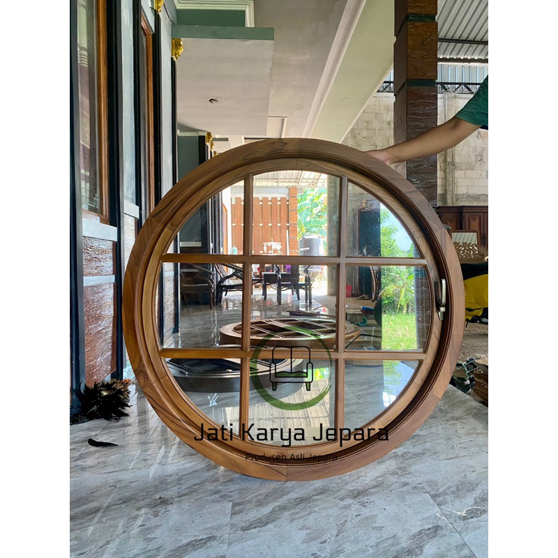 Kusen Jendela Bundar 120cm 12x6cm Kayu Jati Solid List Kaca Tipis Minimalis Kayu Solid Free Ongkir J