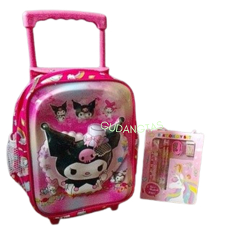 Tas Troli Anak Perempuan TK SD Timbul 3D LED Glosy | Tas Dorong Anak TK SD |Trolley Anak Perempuan