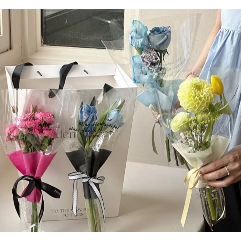 

1 pc Plastik Buket Bunga Model Sarung Warna Candy Color - Besar