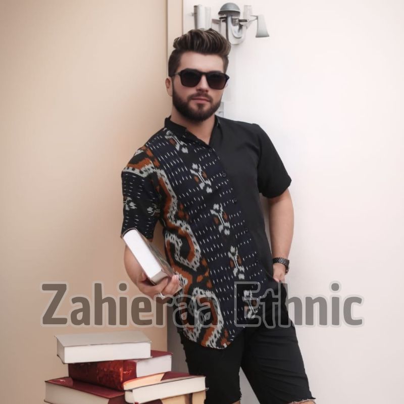 DISKON BAJU ATASAN KEMEJA HEM BATIK TENUN PRIA TROSO JEPARA LENGAN PENDEK CASUAL KEKINIAN