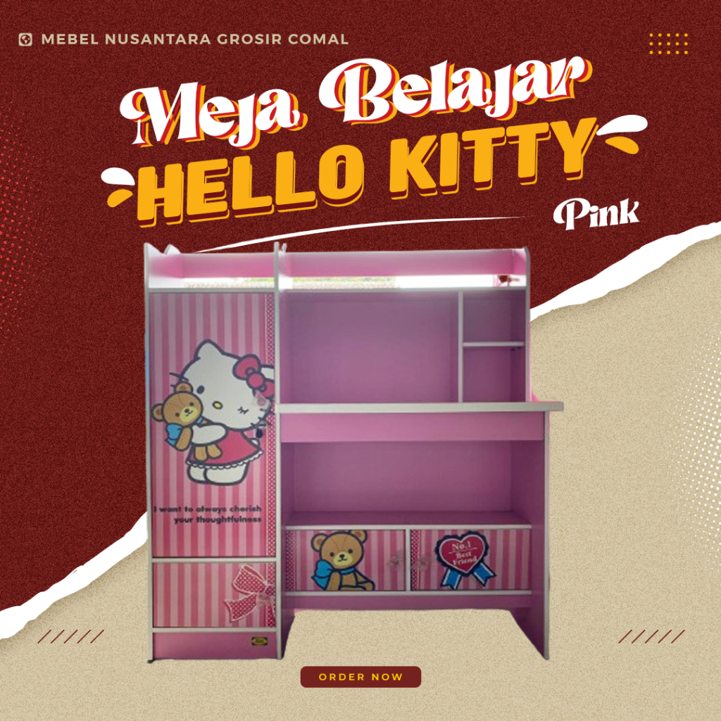 MEJA BELAJAR HELLO KITTY PANEL| MEJA BELAJAR ANAK-ANAK PEREMPUAN|