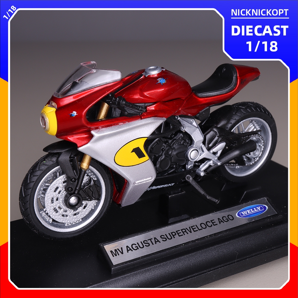 Welly 1:18 MV Agusta Superveloce Ago Red Skala Diecast Mainan Koleksi Miniatur Motor